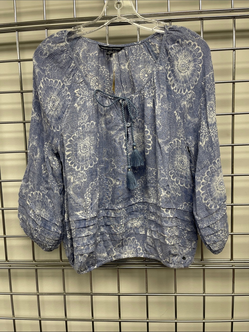 American Eagle Outfitters Blue Floral Peasant Blouse